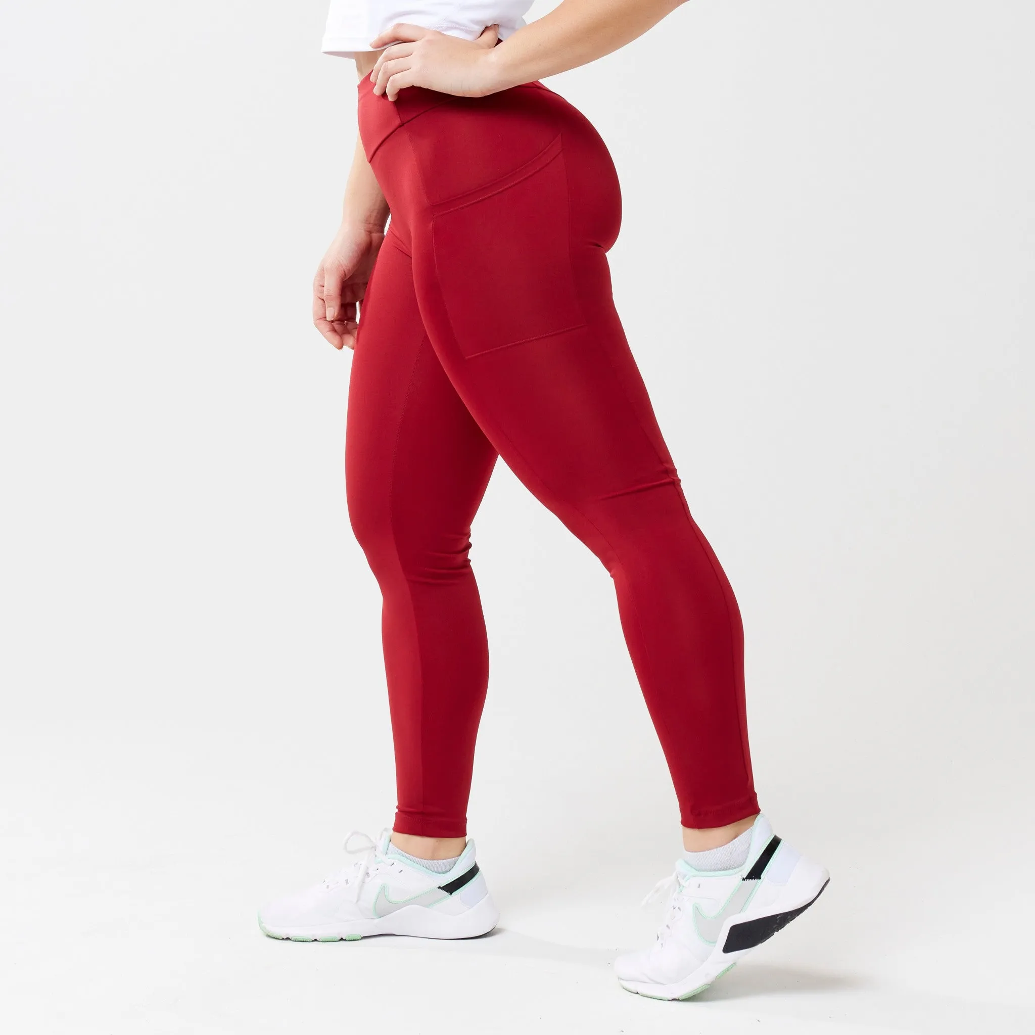 High-Rise Pocket Leggings - Red