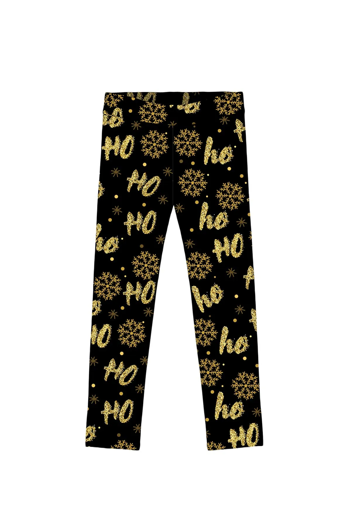 Hohoho Gold Lucy Black Glittering Cute Winter Print Leggings - Girls