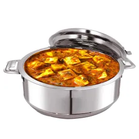 Kuber Industries 1.5L Stainless Steel Insulated Casserole for Roti, Puri & Chapati with Lid | Heat Retaining Body & Easy Lock Lid Mechanism Hotpot Roti Box for Home & Kitchen | Silver