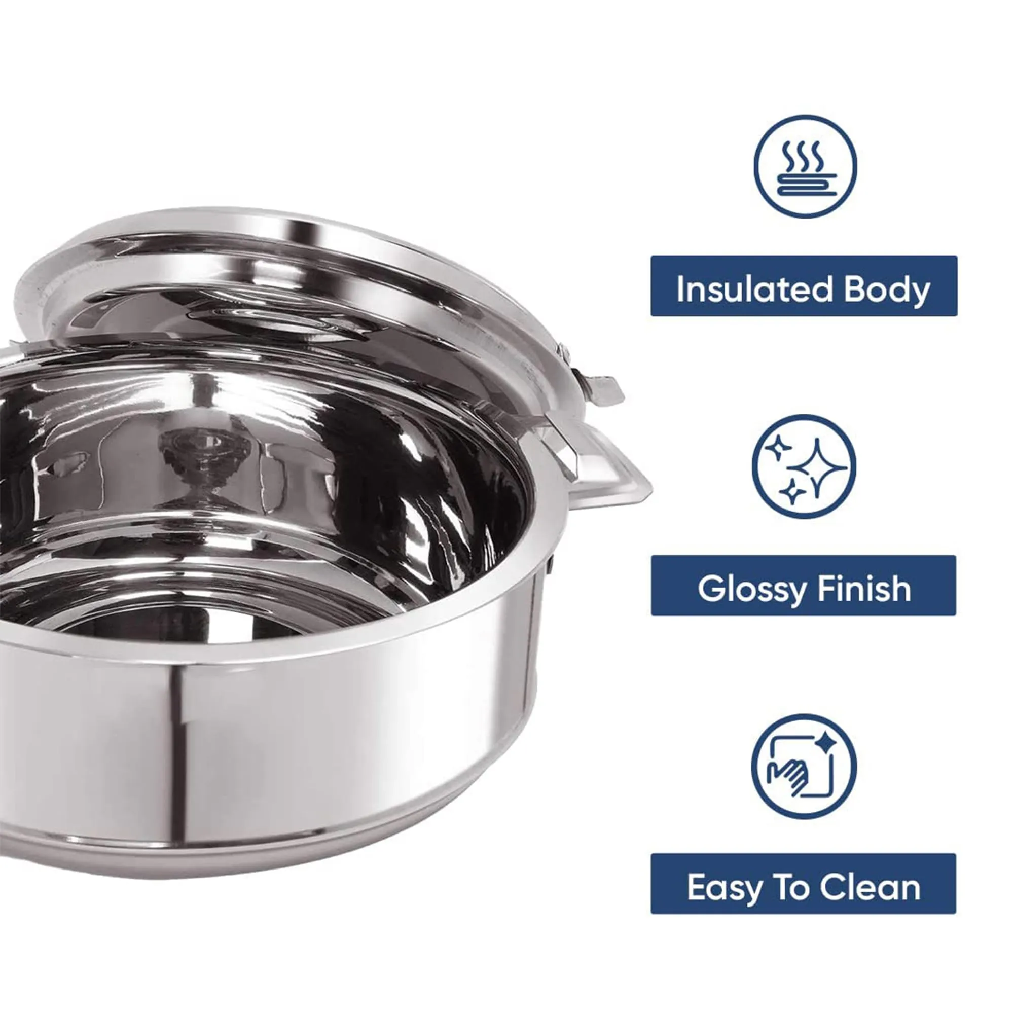 Kuber Industries 1.5L Stainless Steel Insulated Casserole for Roti, Puri & Chapati with Lid | Heat Retaining Body & Easy Lock Lid Mechanism Hotpot Roti Box for Home & Kitchen | Silver