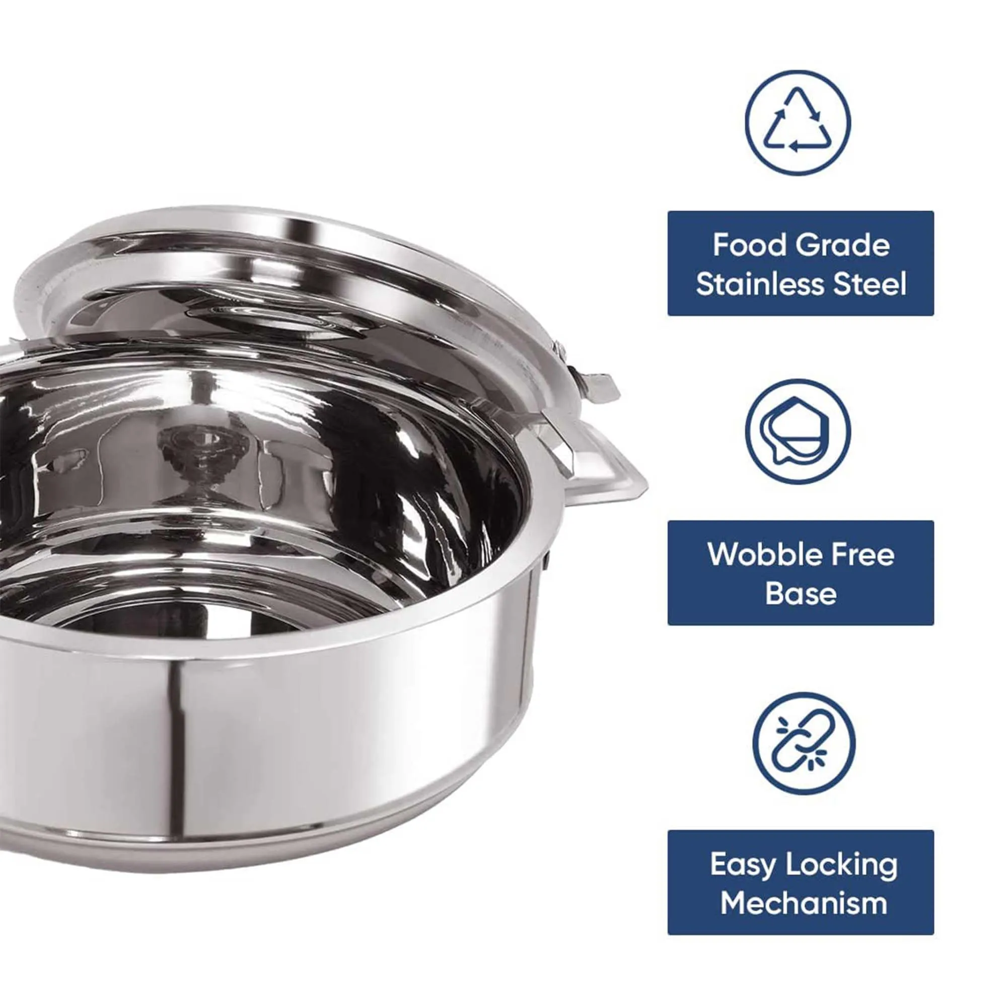 Kuber Industries 1.5L Stainless Steel Insulated Casserole for Roti, Puri & Chapati with Lid | Heat Retaining Body & Easy Lock Lid Mechanism Hotpot Roti Box for Home & Kitchen | Silver