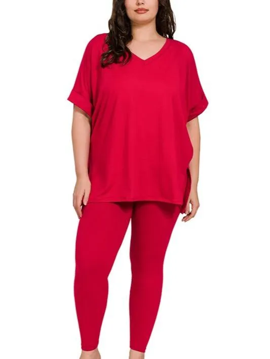 Living In Comfort Plus Size Short-Sleeve Brushed Microfiber Loungewear Set (4 Options)