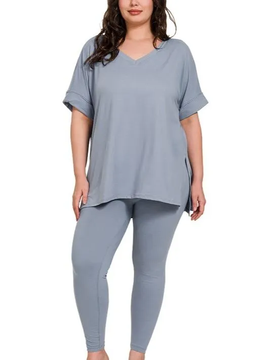 Living In Comfort Plus Size Short-Sleeve Brushed Microfiber Loungewear Set (4 Options)