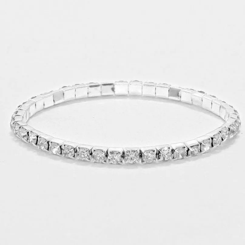 MADISON -clear silver 1 row stretch rhinestone bracelet