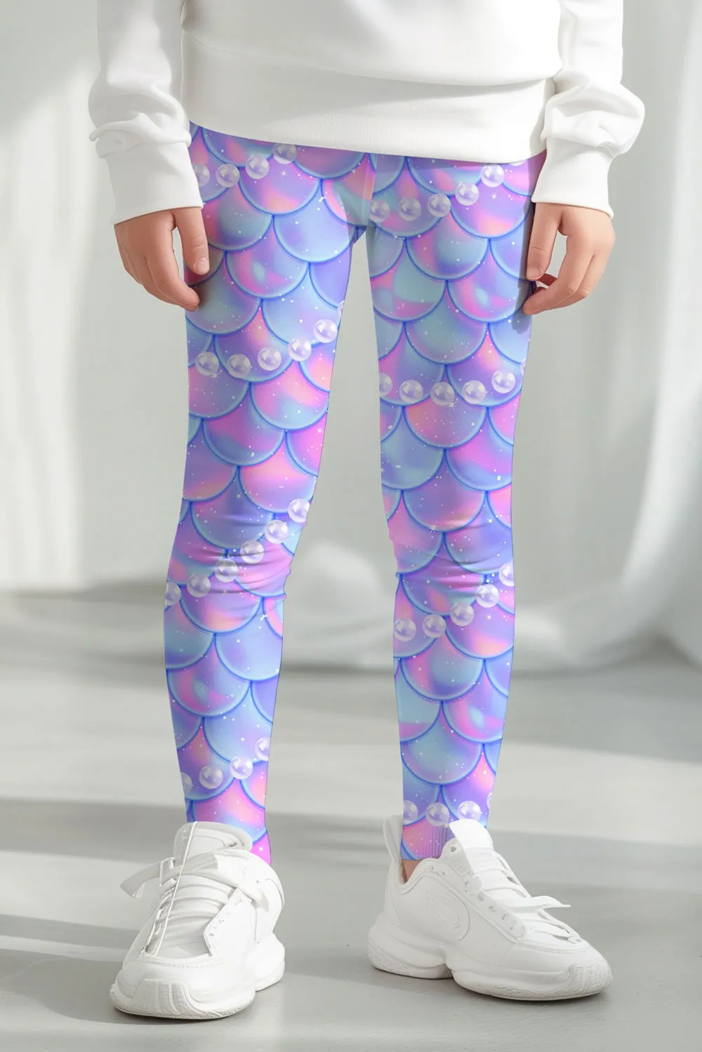 Making Waves Lucy Purple Mermaid Print Cute Leggings - Kids