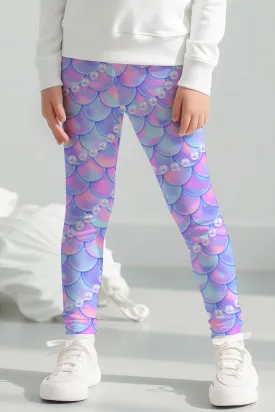 Making Waves Lucy Purple Mermaid Print Cute Leggings - Kids