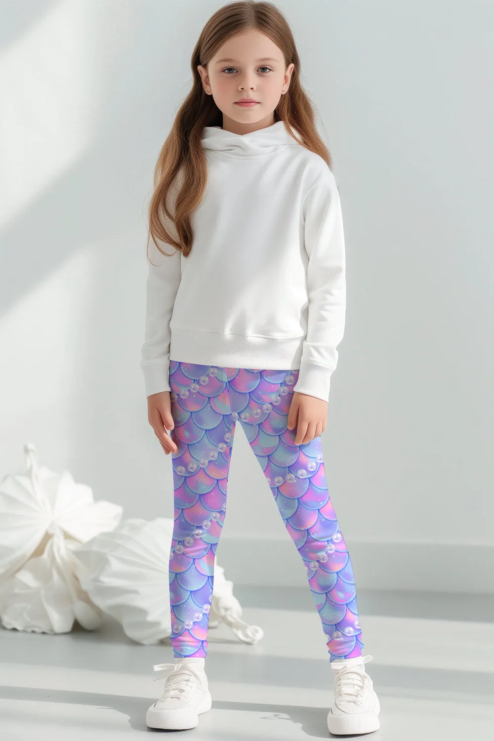 Making Waves Lucy Purple Mermaid Print Cute Leggings - Kids