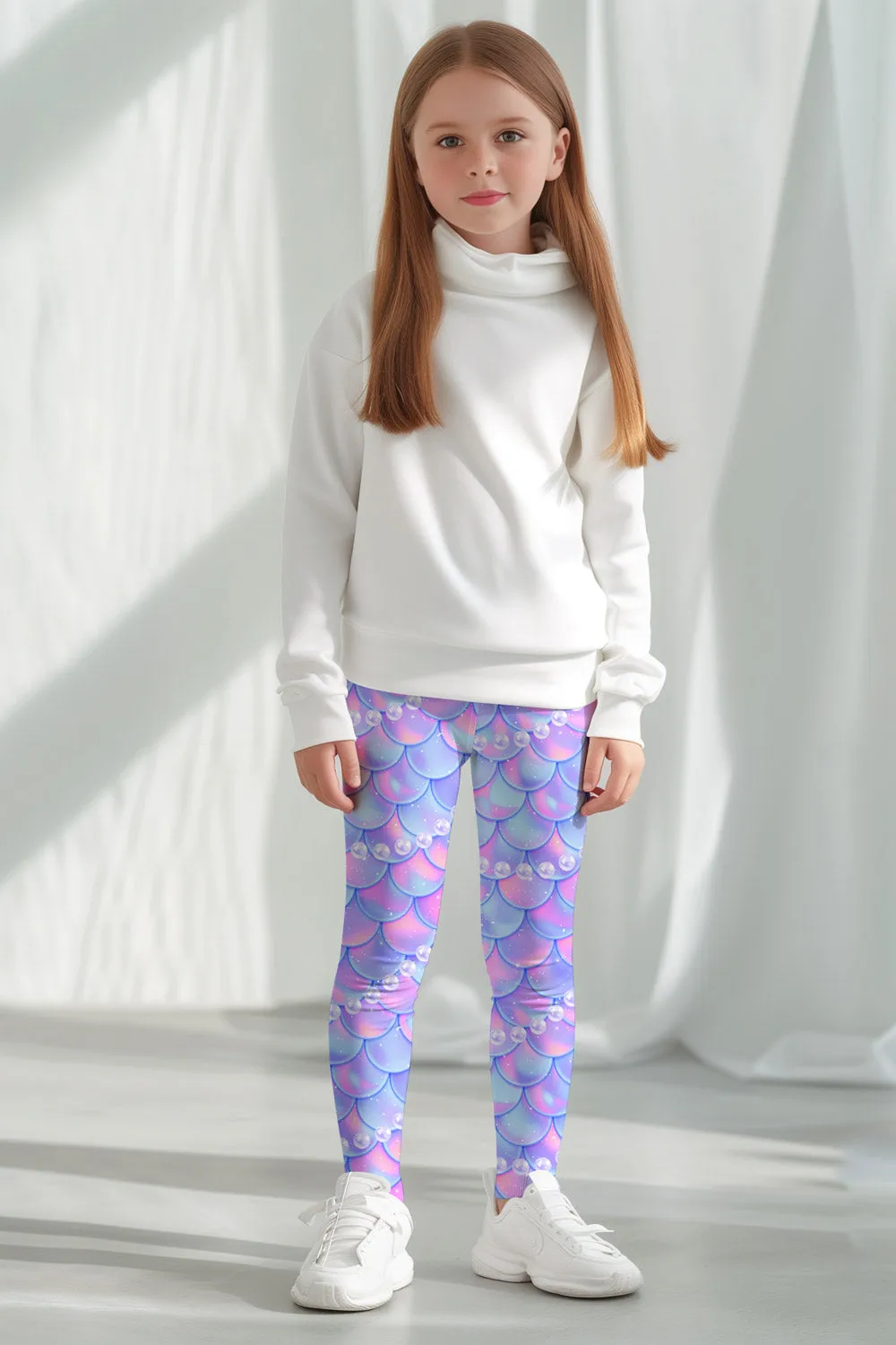 Making Waves Lucy Purple Mermaid Print Cute Leggings - Kids