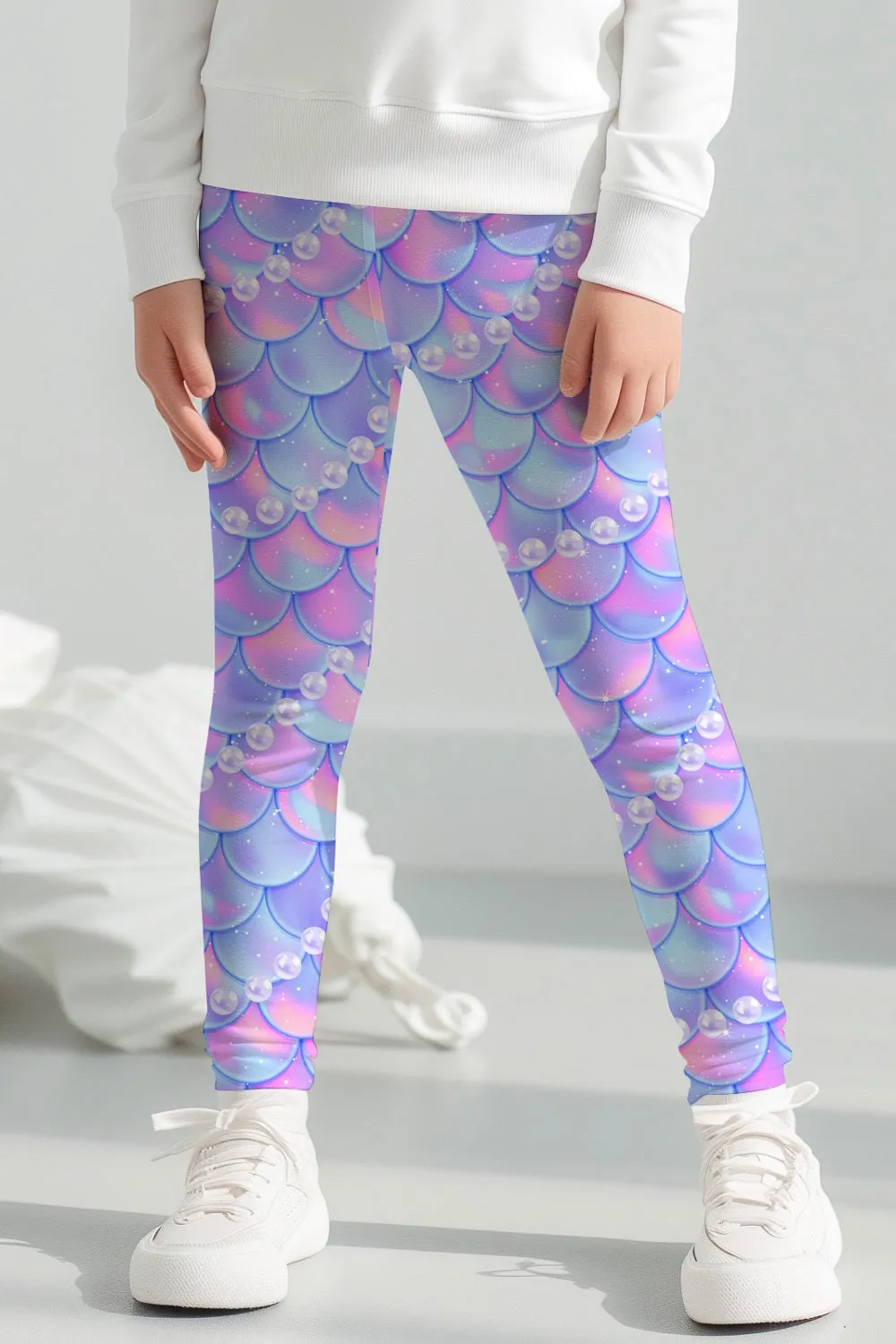 Making Waves Lucy Purple Mermaid Print Cute Leggings - Kids