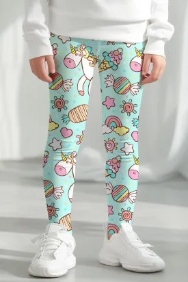 My Friend Unicorn Lucy Cute Colorful Mint Printed Leggings - Kids