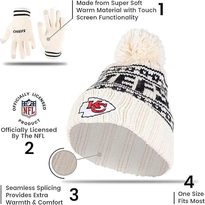 NFL Official Super Soft Cable Knit Winter Beanie Knit Hat with Extra Warm Touch Screen Gloves|Miami Dolphins