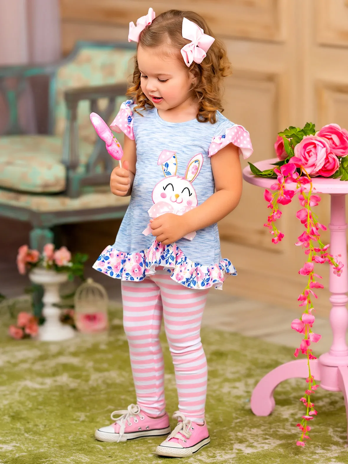 Polka Dot Bunny Striped Legging Set