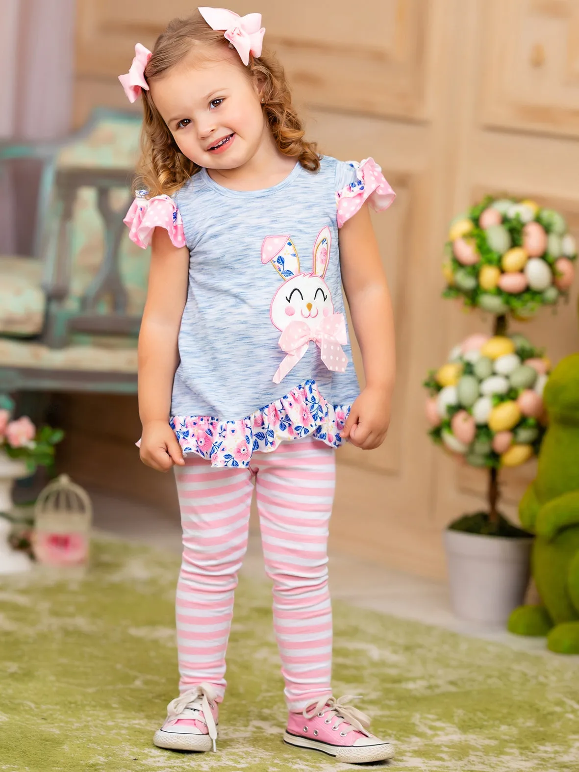 Polka Dot Bunny Striped Legging Set