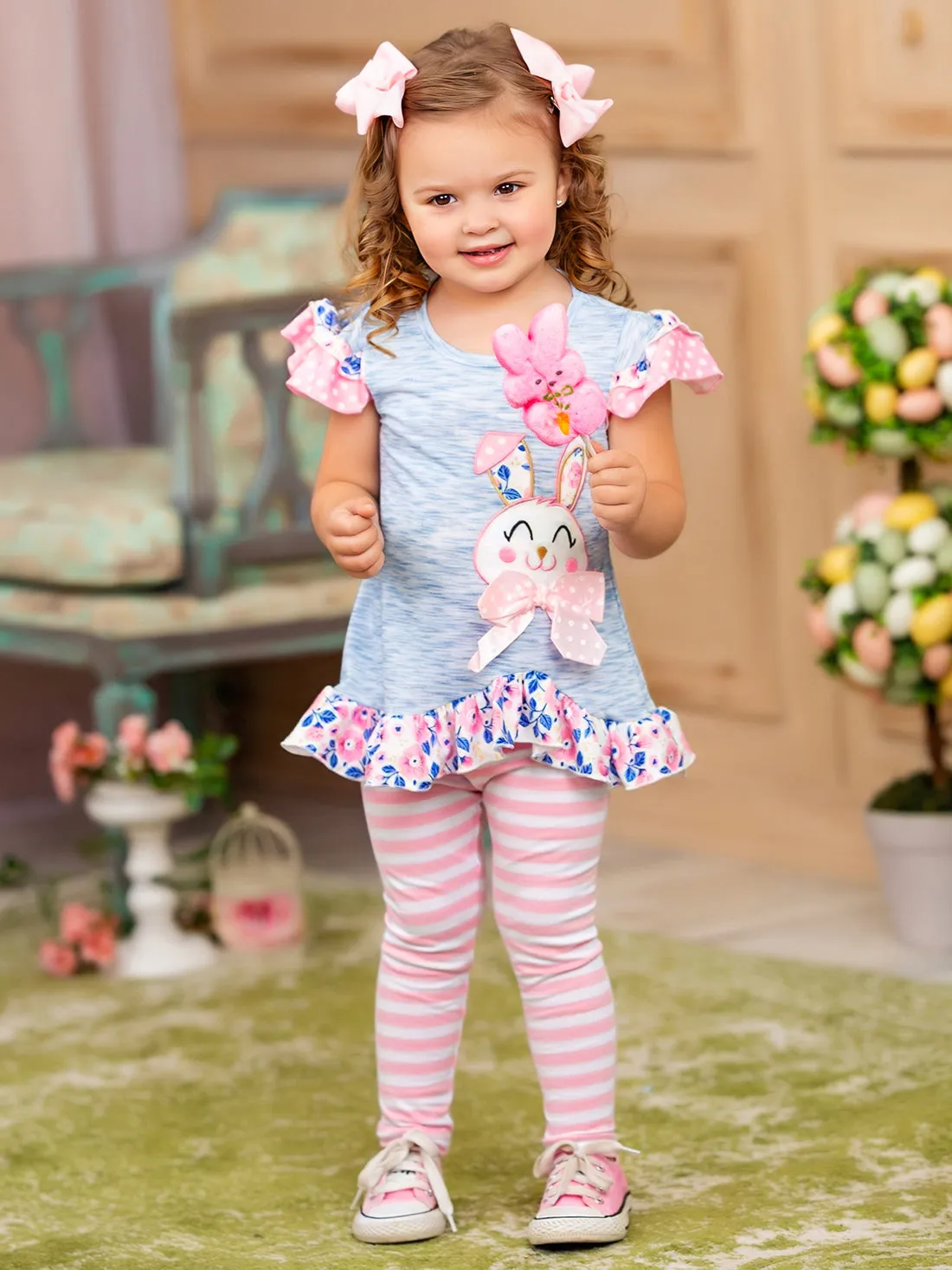 Polka Dot Bunny Striped Legging Set