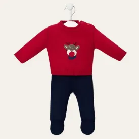 Pom Pom Nose Rudolph Knitted Outfit – Unisex Christmas Baby Set