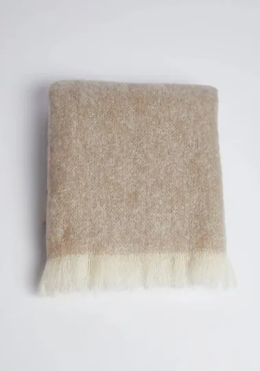 REVERSIBLE BEIGE COLOR MOHAIR & WOOL THROW