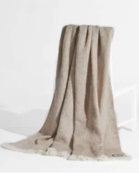 REVERSIBLE BEIGE COLOR MOHAIR & WOOL THROW