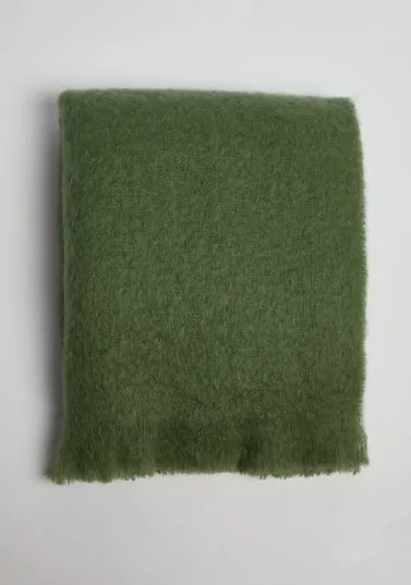 REVERSIBLE GREEN COLOR MOHAIR & WOOL THROW