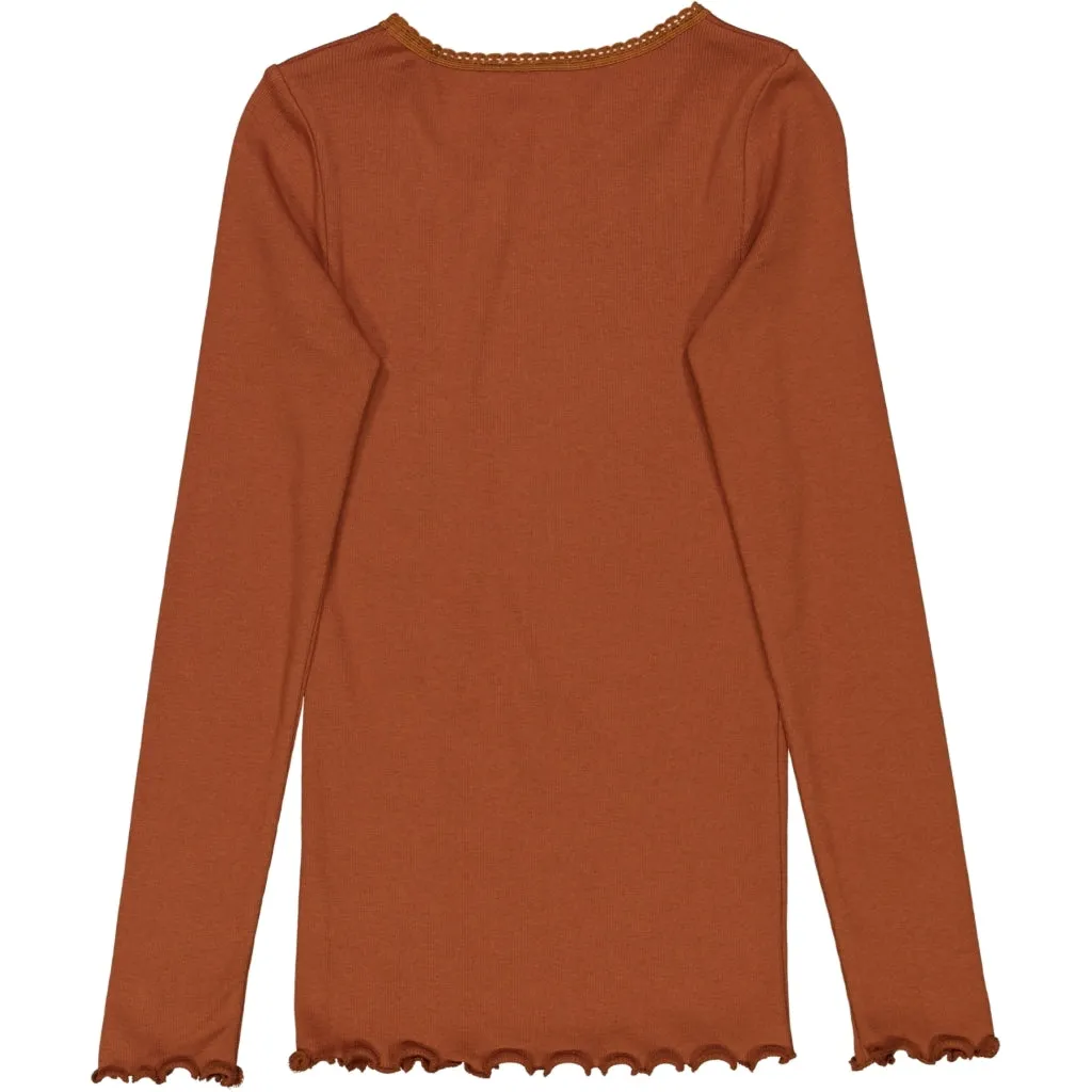 Rib T-Shirt Lace LS - bronze