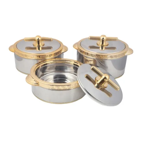 RISHABH 3-Piece Insulated Casserole Set in Gold - Sizes: 1500ml, 2000ml, 2500ml