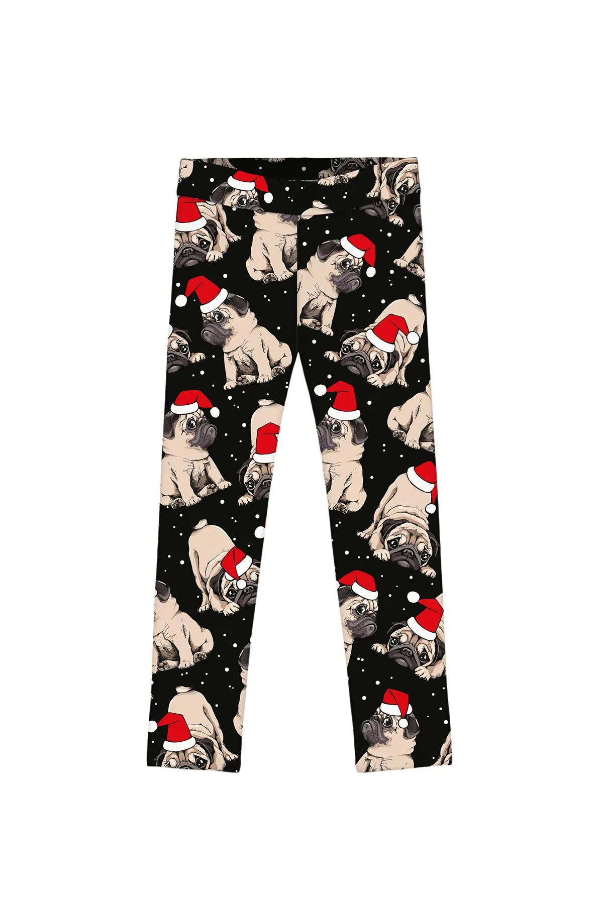 Santa Puglaus Lucy Black Dog Christmas Holiday Winter Leggings - Girls