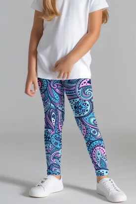 Sensation Lucy Blue Cute Boho & Geometric Print Leggings - Kids