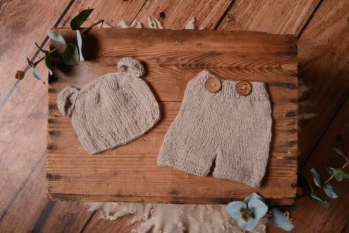 SET Mohair Bear Hat and Pants - Silver