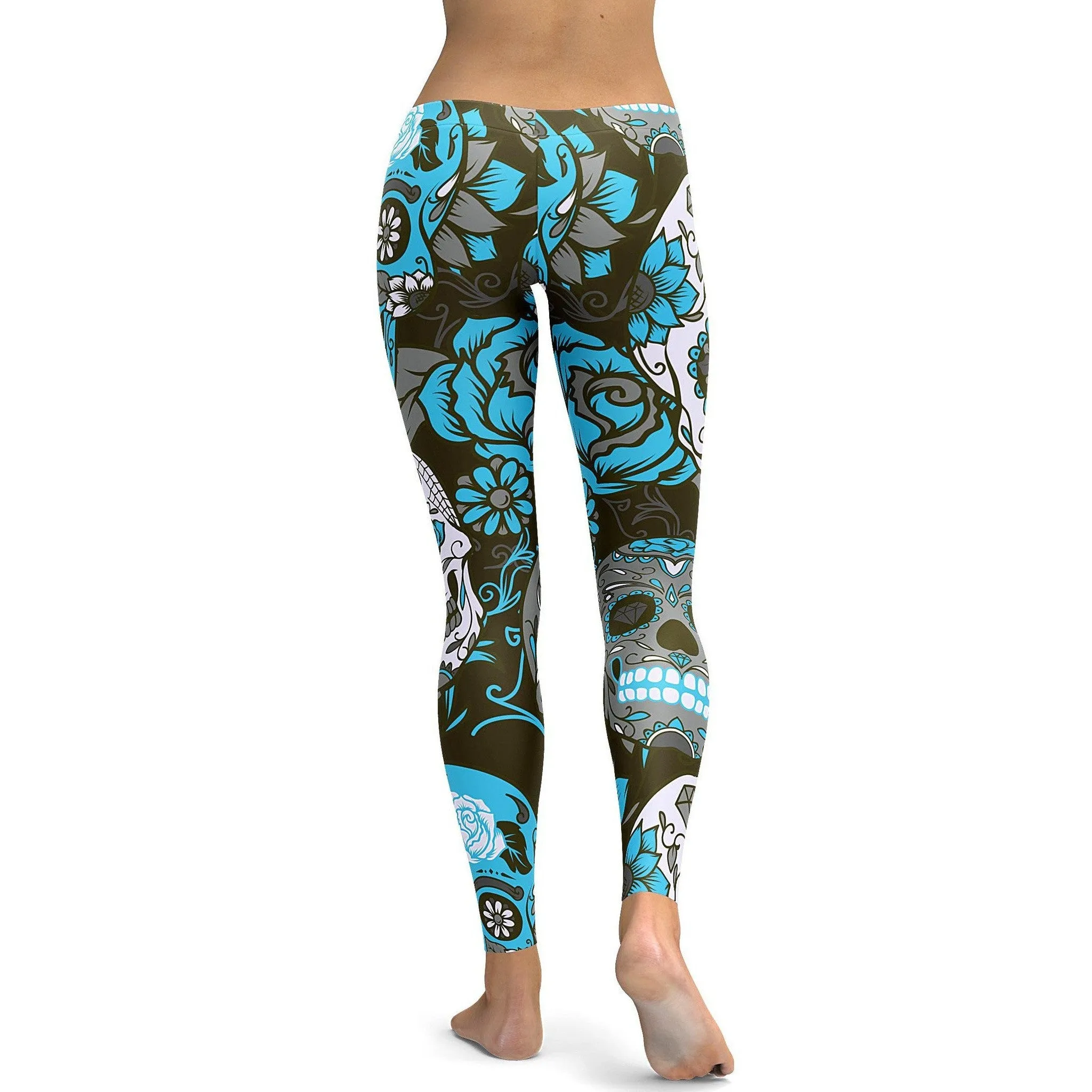 Sky Blue Sugar Skull Leggings