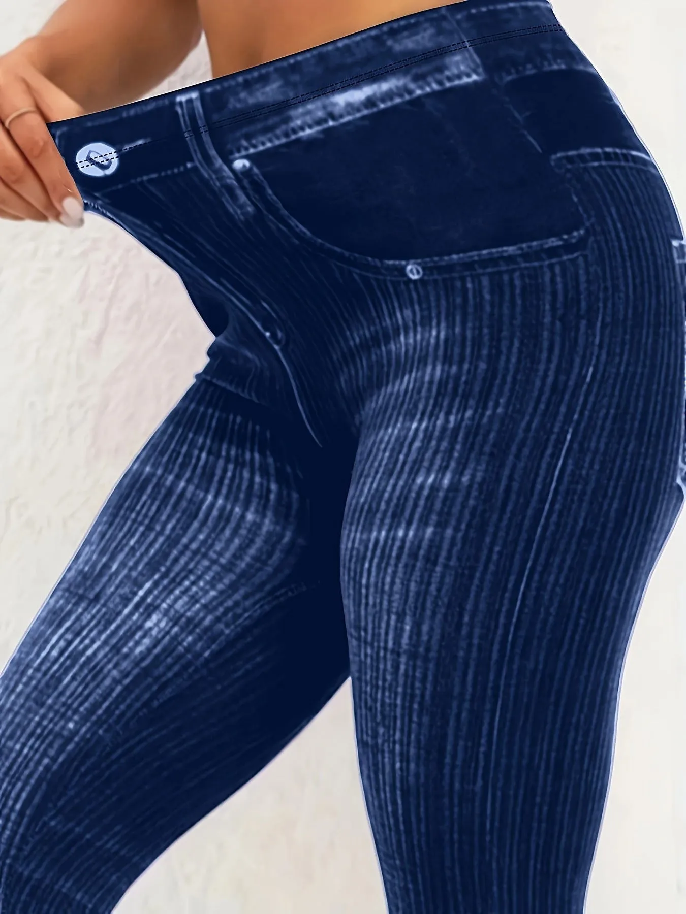 Snug-fit High Rise Denim Print Leggings