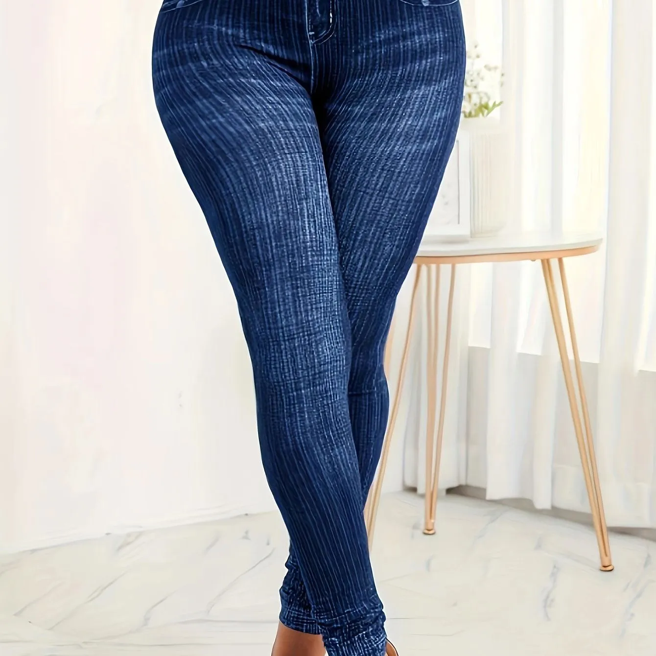 Snug-fit High Rise Denim Print Leggings