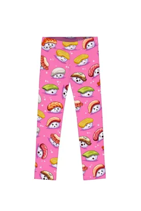 Soymates Lucy Pink Sushi Printed Cute Leggings - Girls