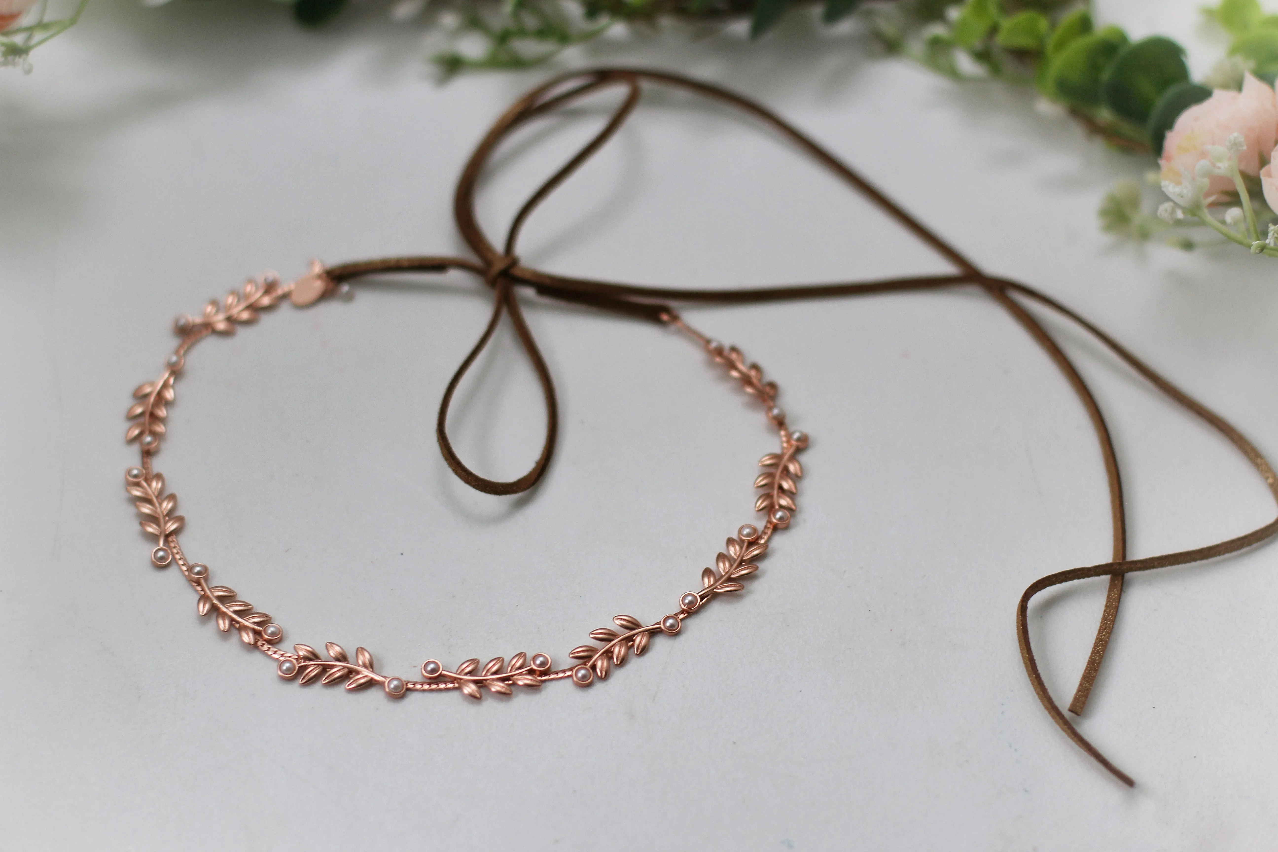 Stems Leaves and Pearls Necklace/ Choker/ Wreath / Hair Chain