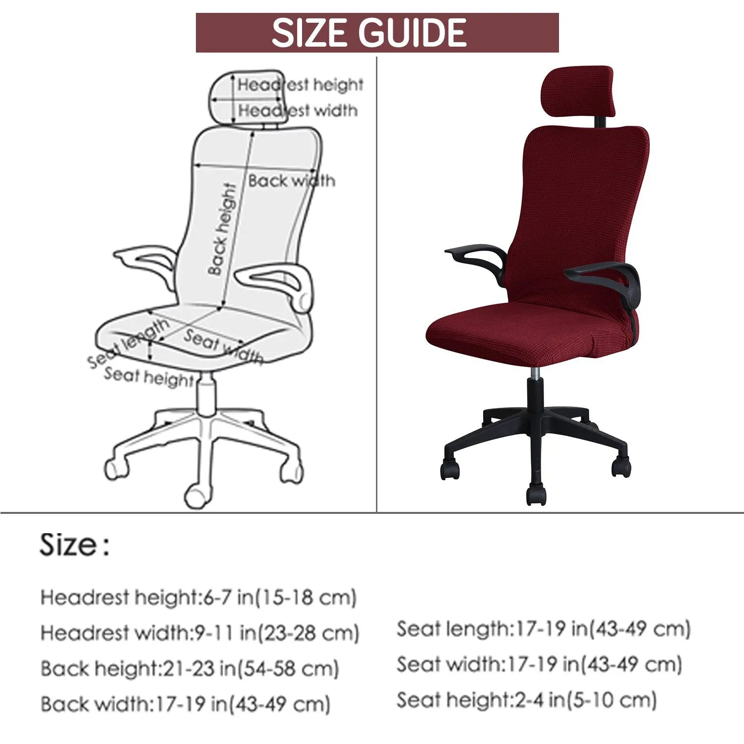 Stretchable Jacquard Office Boss Chair Seat Cover with Headrest Cover for Computer Desk Chair, Burgundy