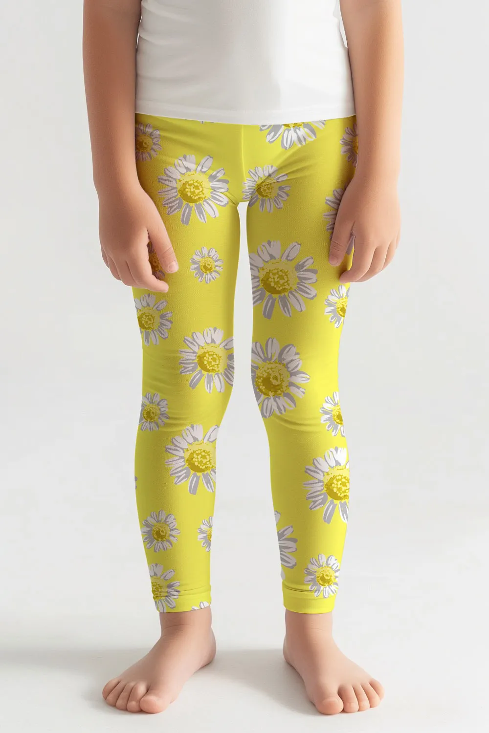 Striking Daisy Lucy Bright Yellow Floral Print Active Leggings - Girls