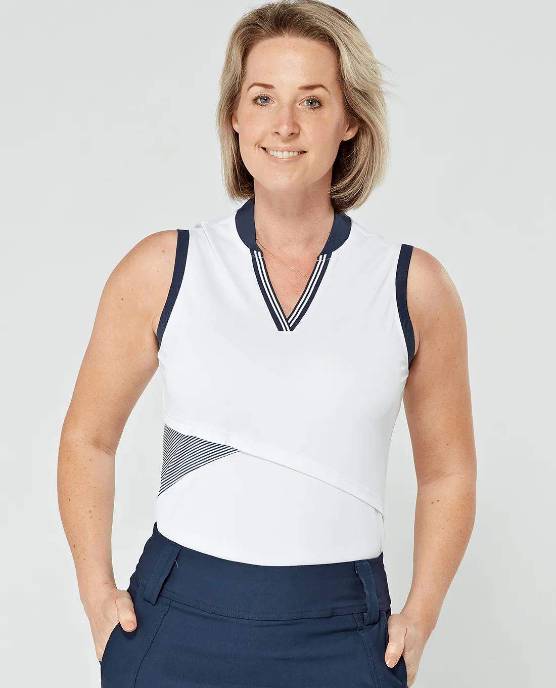 SWING OUT SISTER Emma Sleeveless Polo Navy White