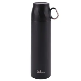 The Better Home Insulated Flask 500ml with Cup, Thermos Flask, Coffee Flask & Tea Flask for Home & Office Use, Leak Proof & Rust Proof Small Flask, 6 Hours Hot & Cold (Black, Stainless Steel)