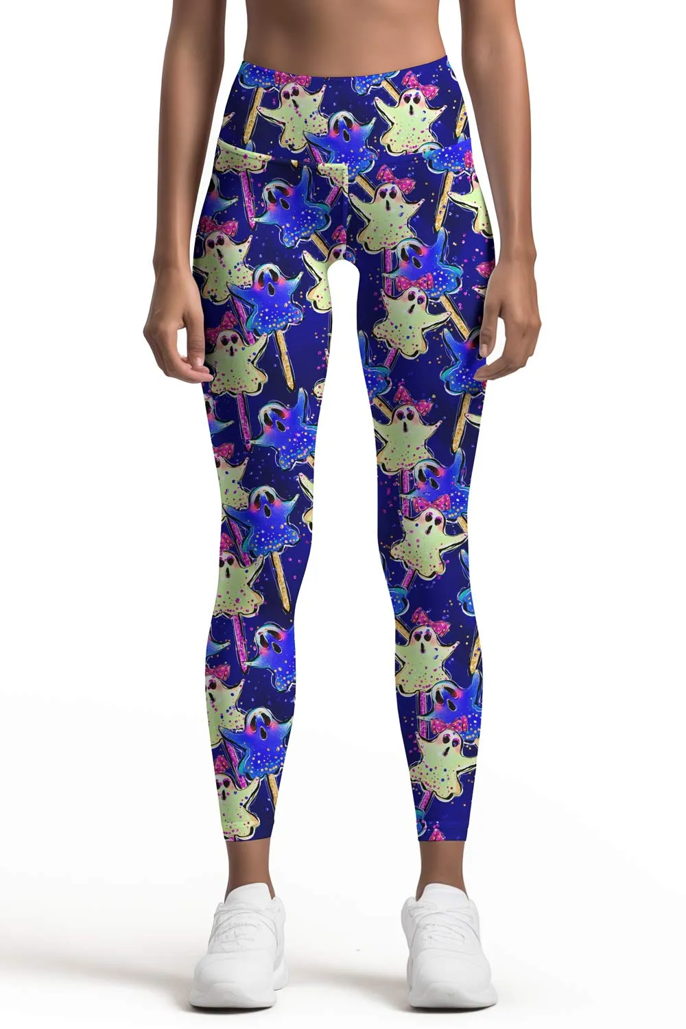 Trick or Treat Lucy Blue Boo Print Leggings Yoga Pants - Women