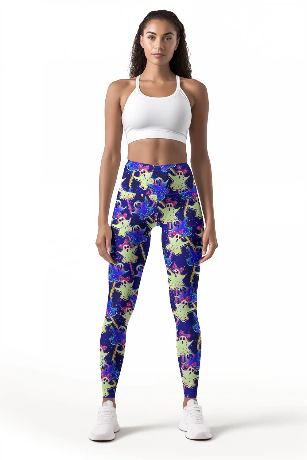 Trick or Treat Lucy Blue Boo Print Leggings Yoga Pants - Women