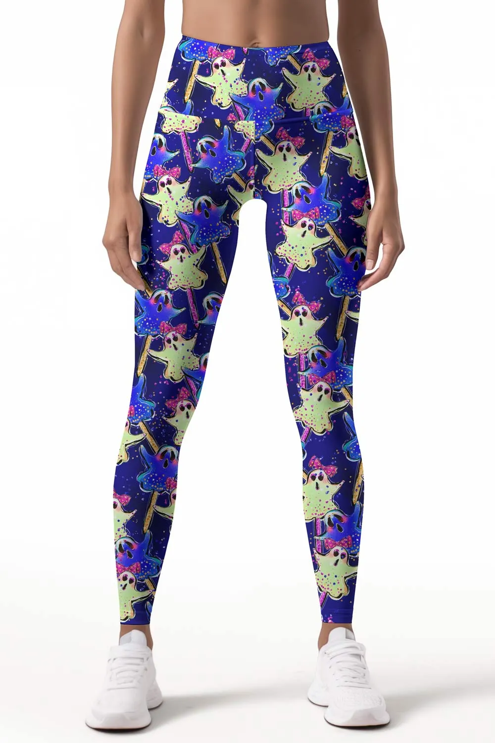 Trick or Treat Lucy Blue Boo Print Leggings Yoga Pants - Women