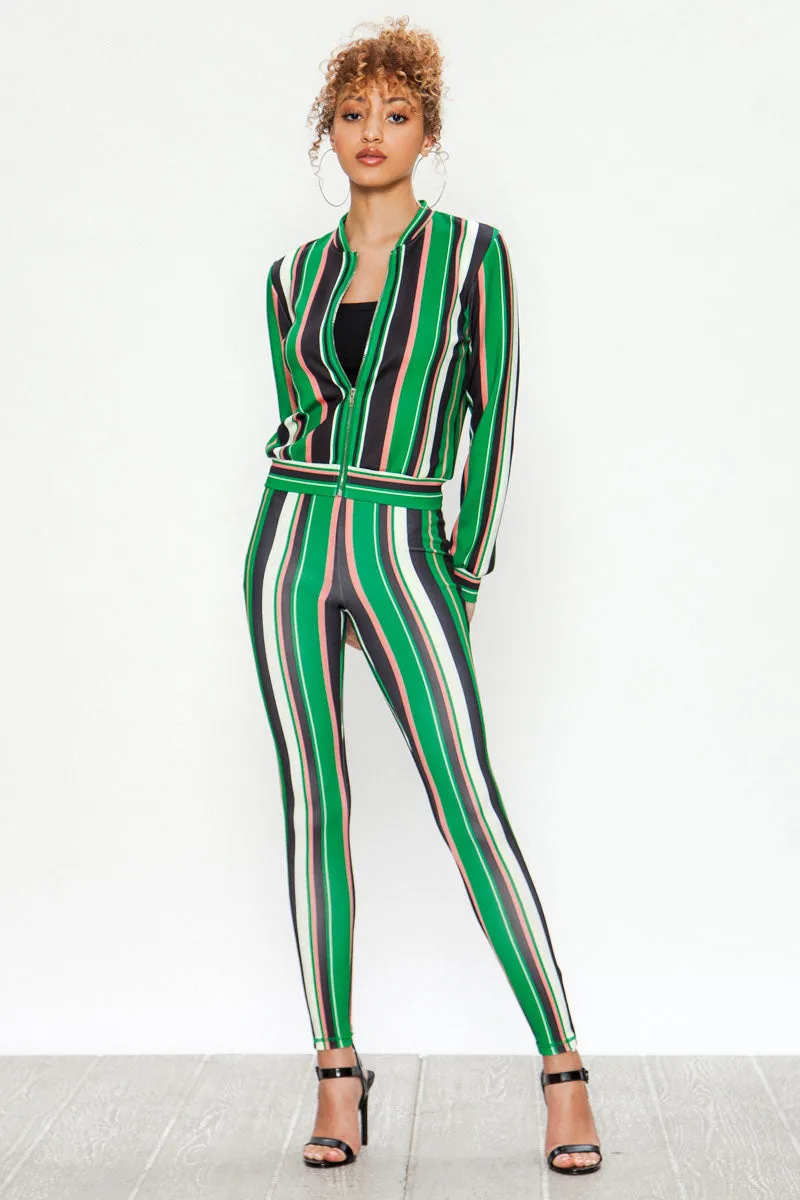 Vertical Stripe Mix Print Tracksuit Set