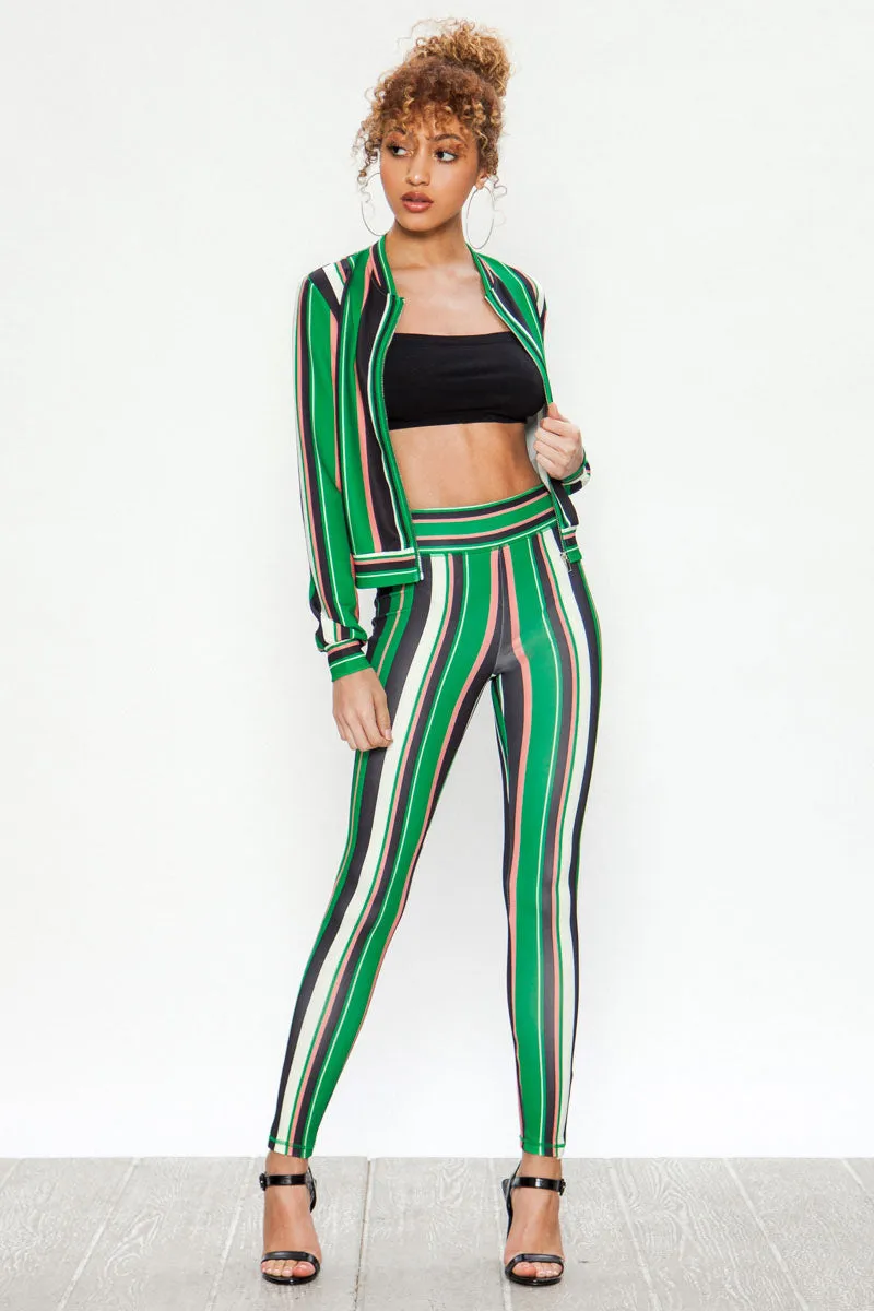 Vertical Stripe Mix Print Tracksuit Set