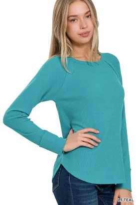 Waffle Knit Layering Top in Teal