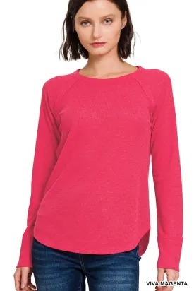 Waffle Knit Layering Top in Viva Magenta