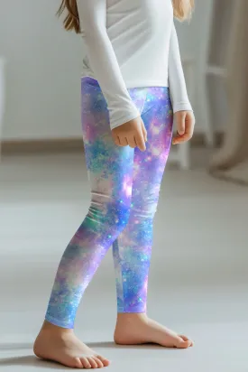 Wizard Lucy Blue Cute Colorful Galaxy Printed Stretch Leggings - Kids