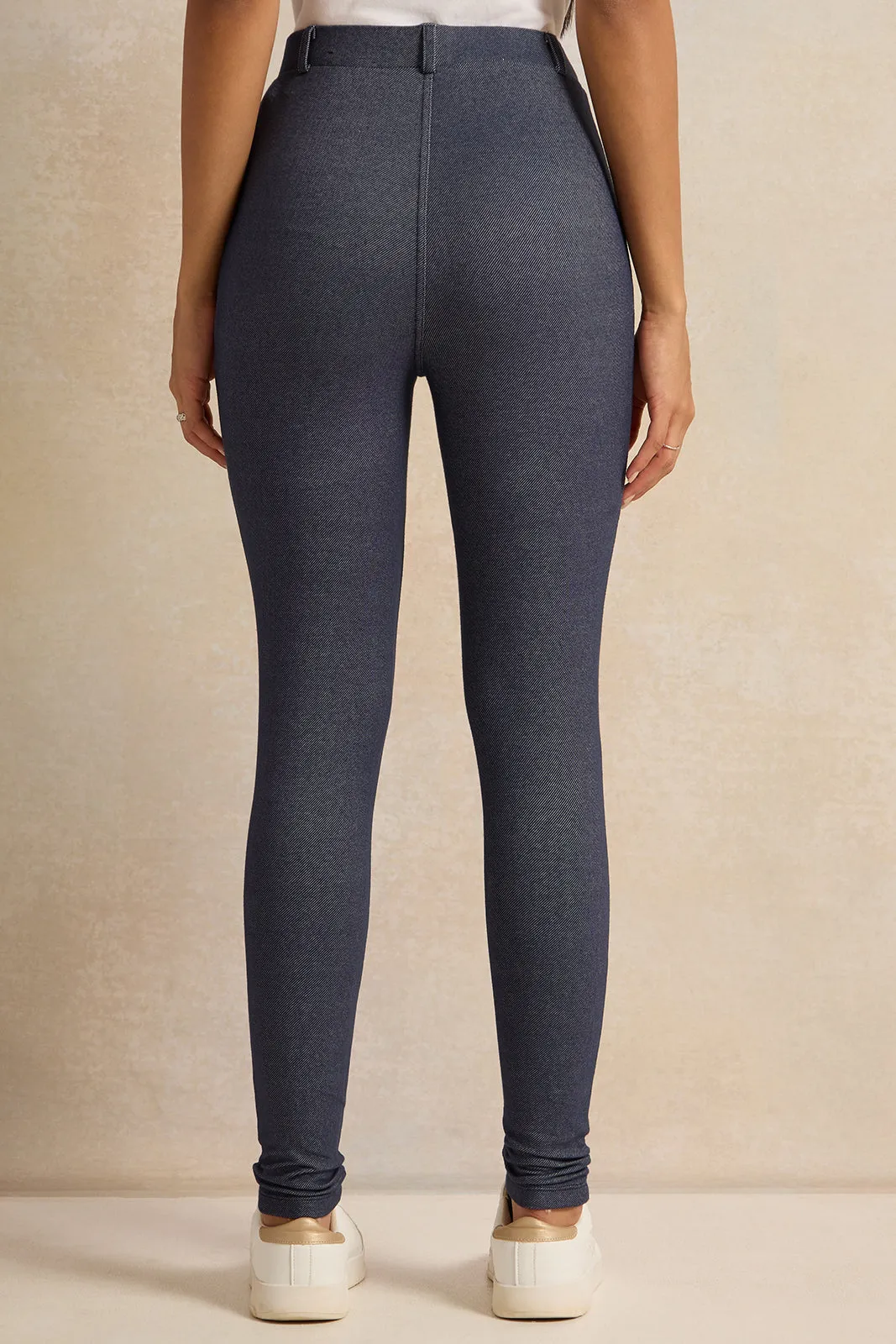 Women Navy Skinny Fit Legging With Belt Loop