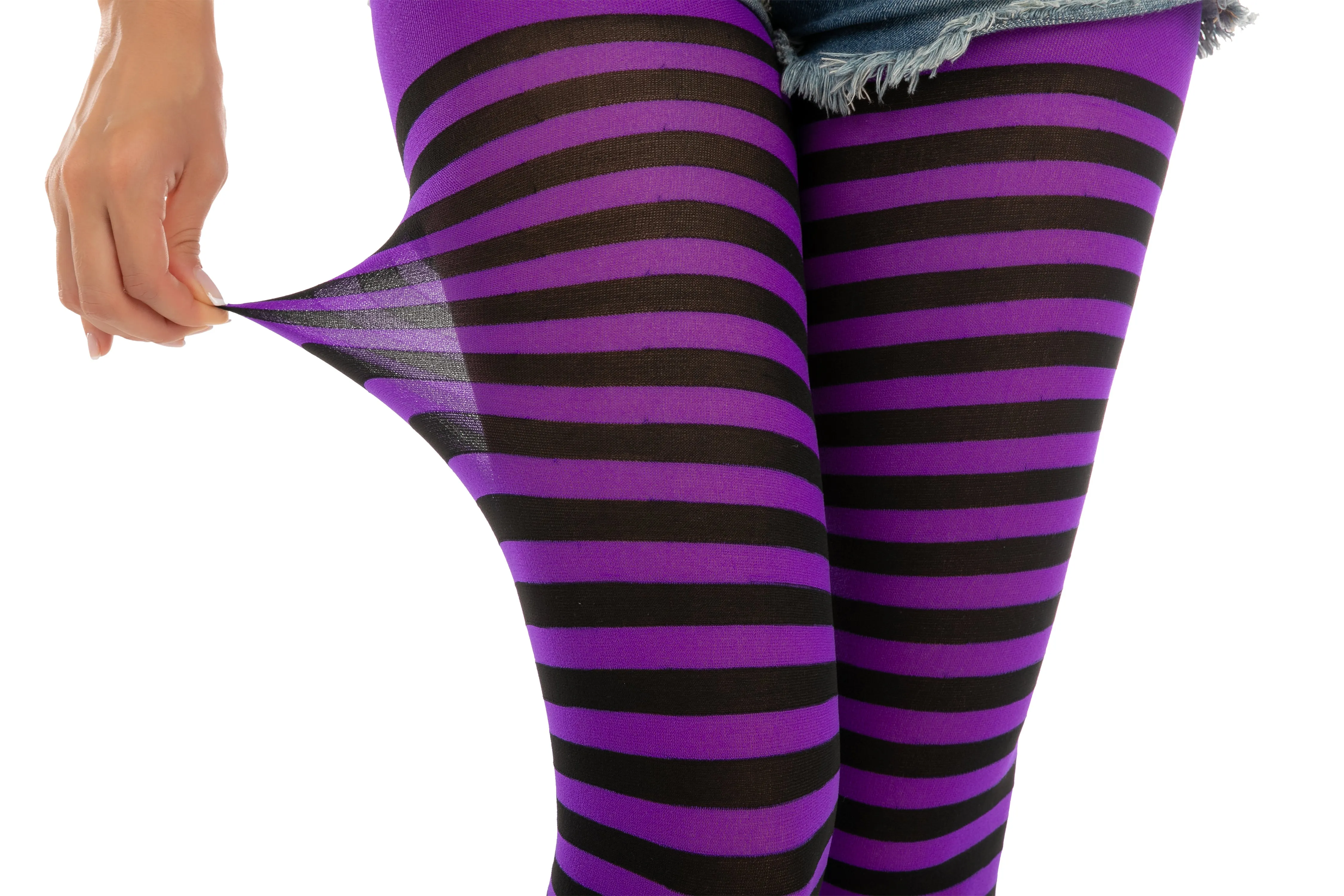 Women's Nylon Striped Tights Black/Purple - Standard, 3 Pack