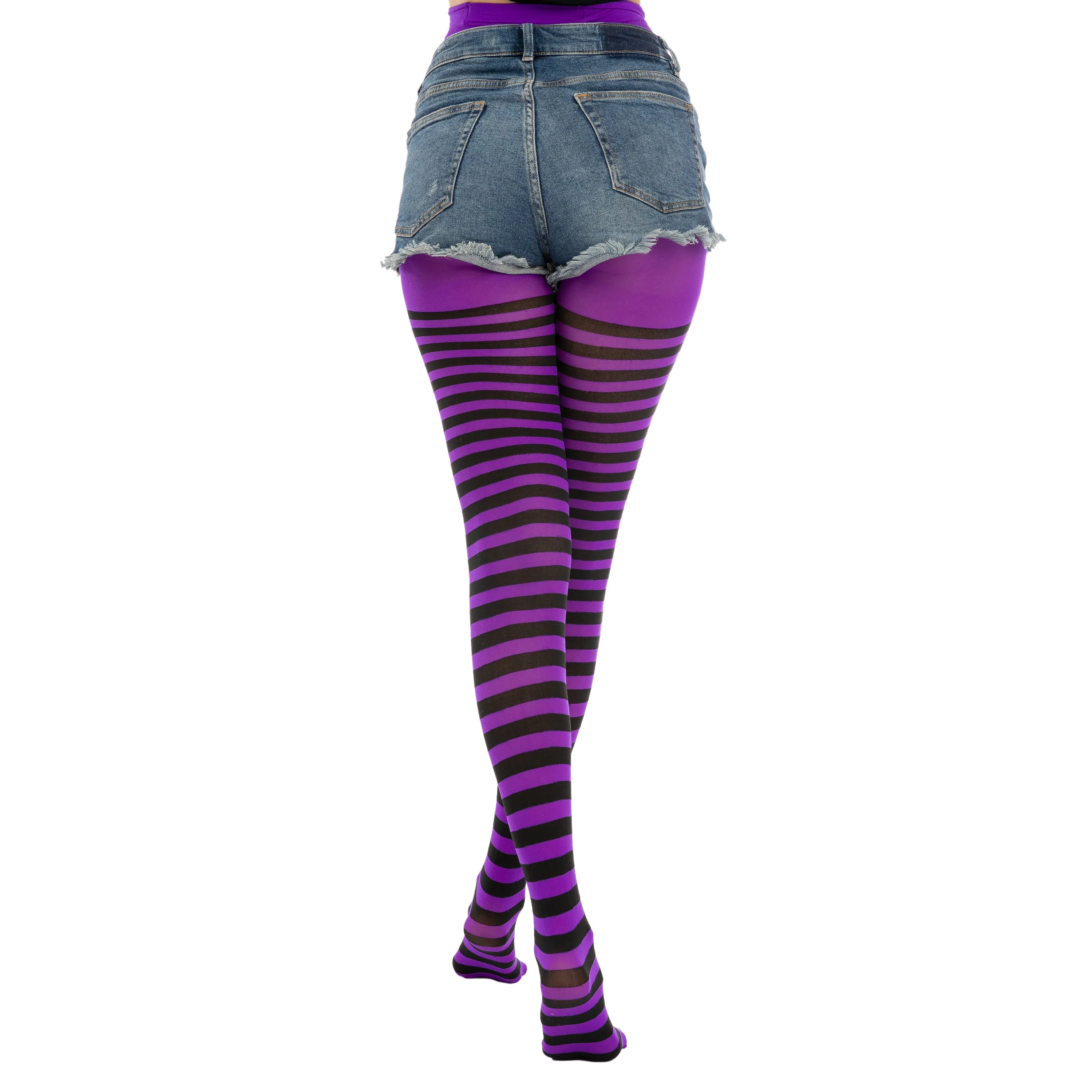 Women's Nylon Striped Tights Black/Purple - Standard, 3 Pack