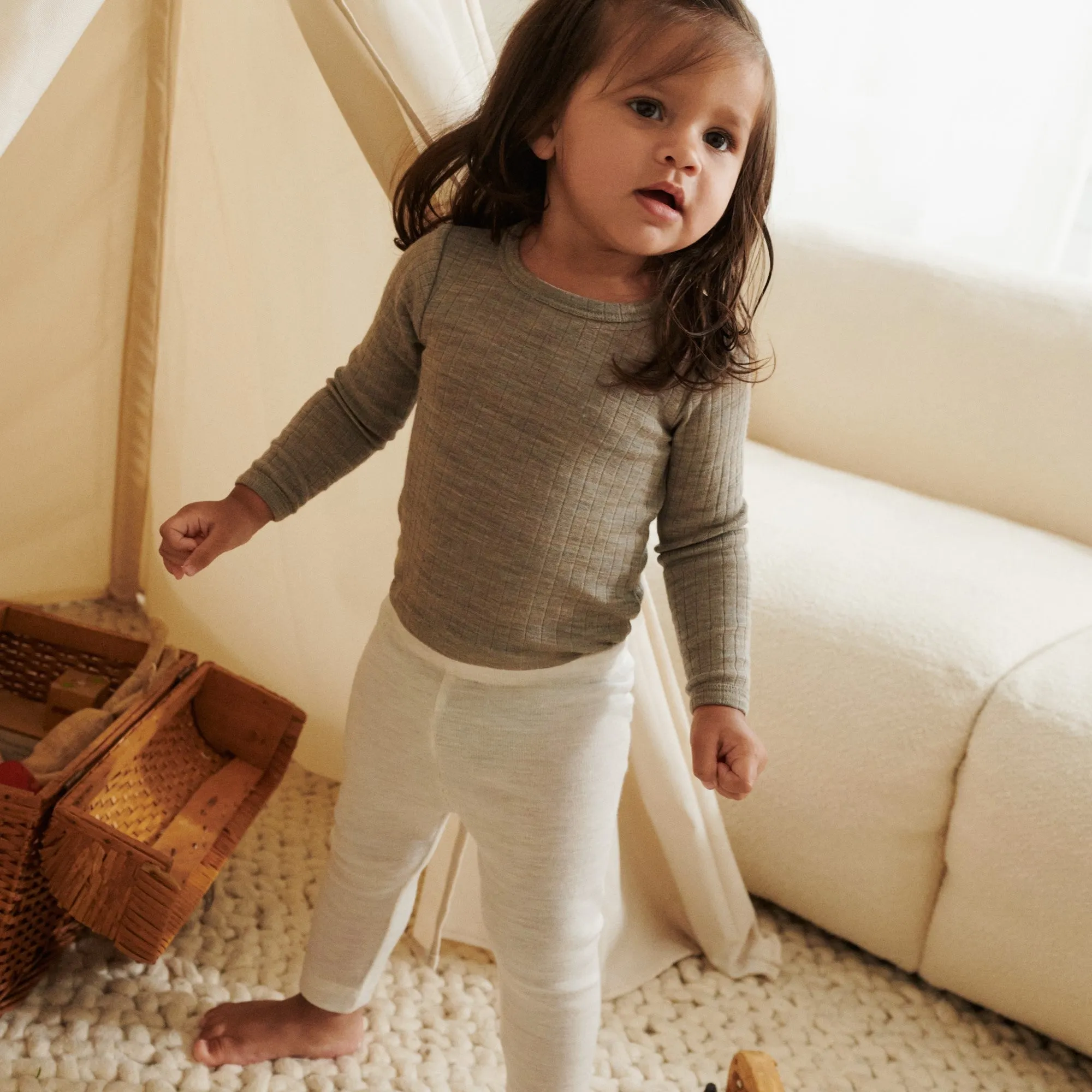 Wool Leggings Agi | Baby - eggshell melange